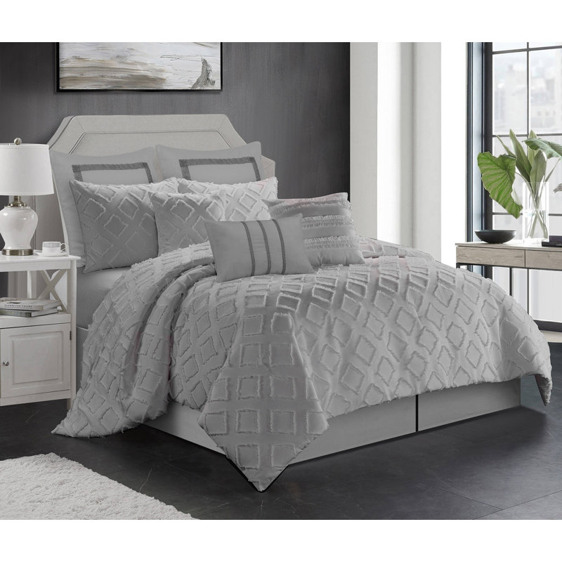 Ensemble d'édredon en microfibre 7 pièces, gris, Édredon de grande taille et 6 pièces supplément