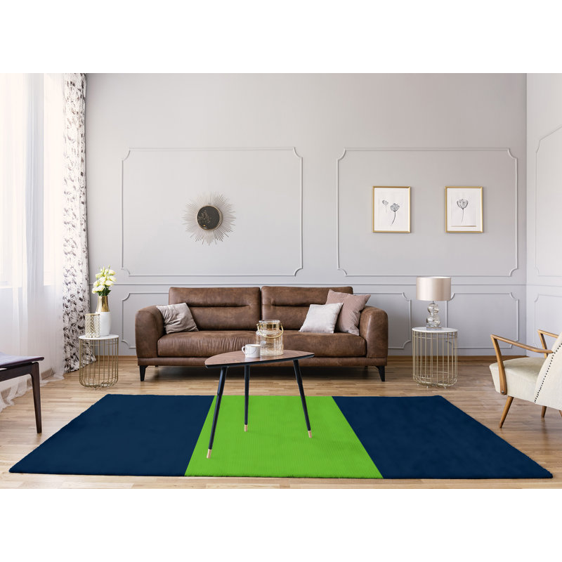 Tapis en polyester à rayures de football seattle, Rectangle 8 pi x 10 pi