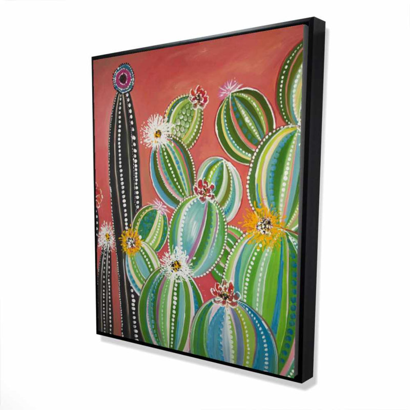 Rainbow Cactus - Toile encadrée exotique pour décoration intérieure