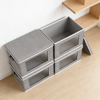 Bacs de rangement pliables en tissu avec couvercles et fenêtre transparente, grandes boîtes de rangement empilables avec poignées pour placard, tablette et rangement