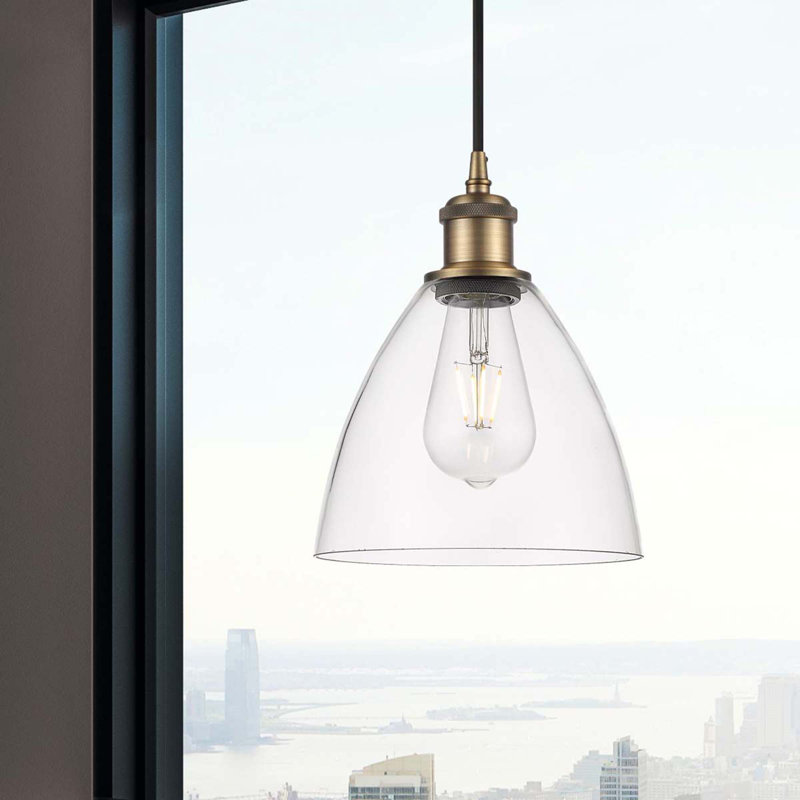 Haruka 1 - Light Single Pendant, Clear, 11.25" H x 7.5" W x 7.5" D, Brushed Brass