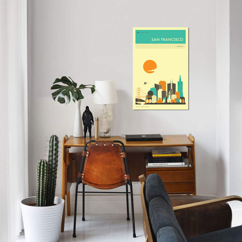 «San Francisco Skyline II», impression sur toile, H 12 po x l 8 po x P 0,75 po, Toile tendue, Pas de tapis