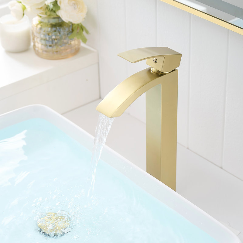 Robinet de salle de bain contemporain à motif géométrique en or brossé pour robinet de lavabo à cartouche pour hôtel, Gold