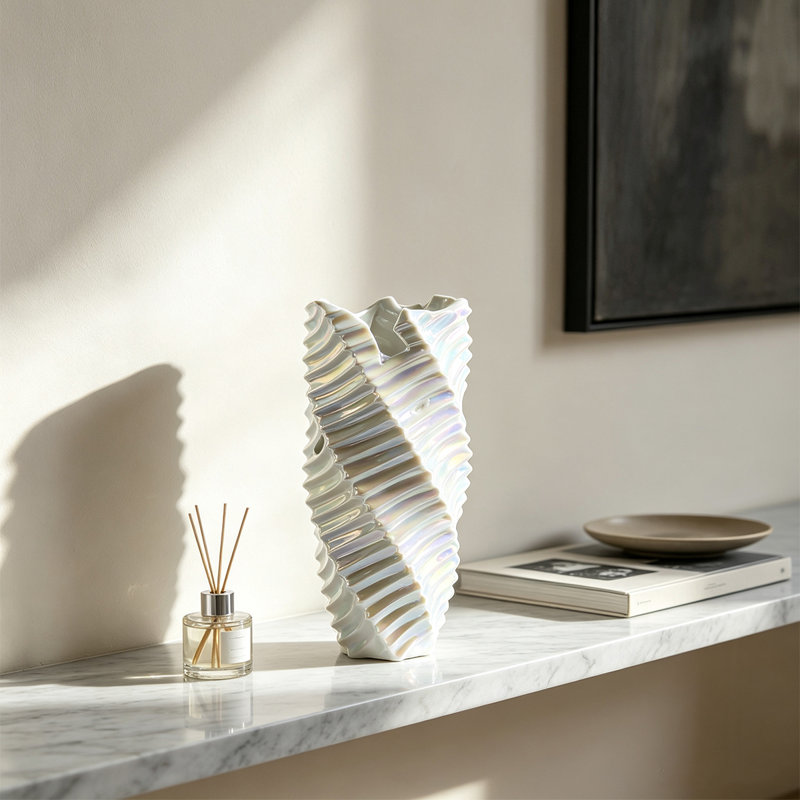Vase de table moderne en céramique texturée, 18.70"H x 8.27"L x 8.27"W