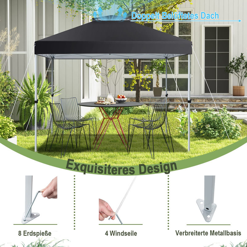 Veasley 3.1m x 3.1m Metal Pop-up Gazebo, Black