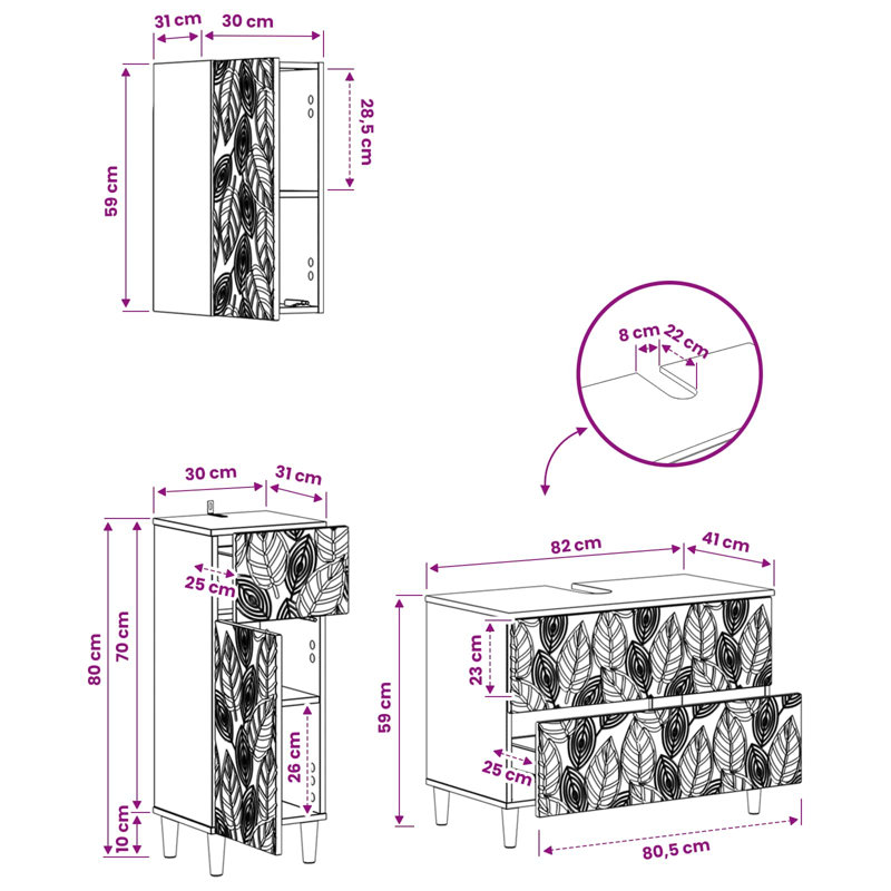 Bathroom Storage Furniture Set, High Gloss White