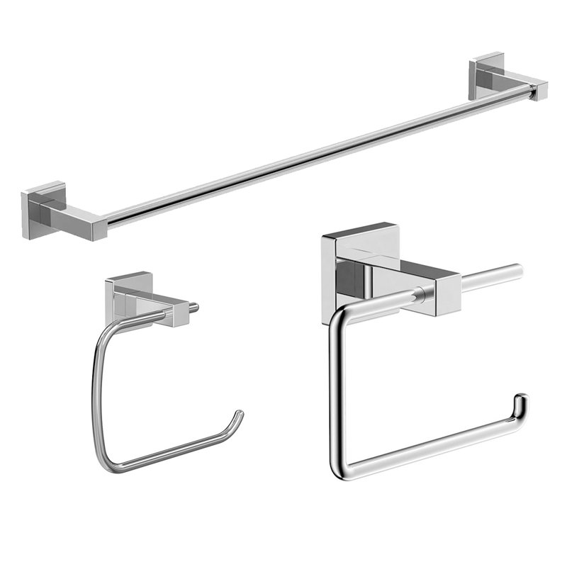 Duro 3 Piece Bath Hardware Set with Toilet Paper Holder, 18 in. Towel Bar and Towel Ring, Polished Chrome