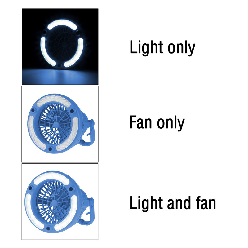 Wakeman Portable 2 in 1 LED Camping Lantern with Fan - Weather-Resistant 18 LED Light, Blue