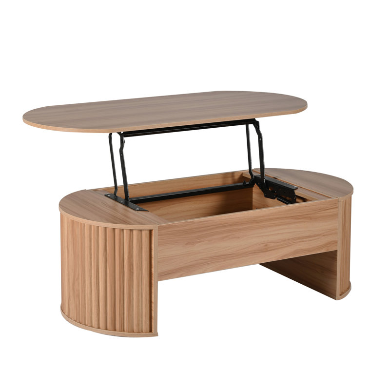 Table basse à plateau relevable de 47,2 po avec compartiment caché, table centrale en bois partiellement assemblée, plateau de table ovale moderne pour le salon