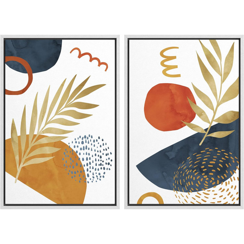 Mid-Century Vibrantest Plants Semi Circles - Ensemble de 2 reproductions sur toile flottantes, Blanc, H 36 po x l 24 po