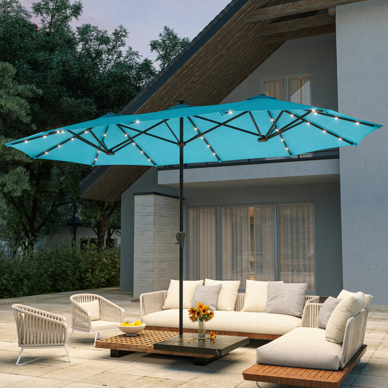 Parasol 13 x 7,2 pi DEL double face pour patio, parasol simple Market, Lac bleu