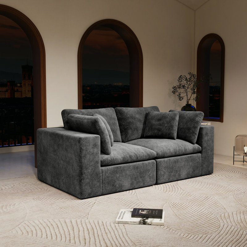 Canapé modulaire à compression de 78,8 po x 39,4 po, canapé modulaire à compression pour salon, chambre à coucher, appartement, sans assemblage requis, combinaison gratuite de 2 pièces, tissu en velours côtelé moelleux