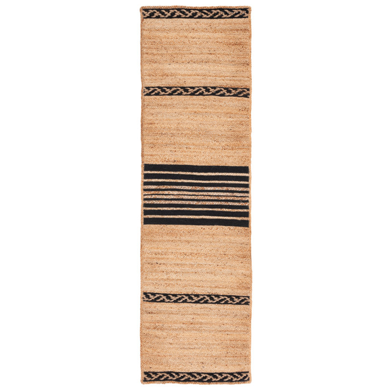 Margate Striped Handmade Hand-Loomed Area Rug in Brown/Black, Runner 2'3" x 8'
