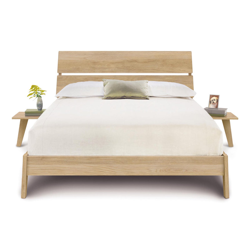 Lit plateforme en bois massif Linn, Simple extra long, Natural Oak