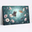 «Moths and Pink Flowers on Teal», art mural sur toile-1909731272