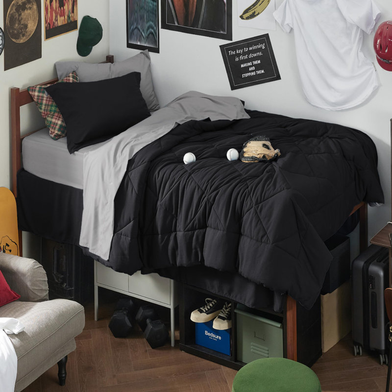 Best Seller Bedsure Comforter Set Reversible Bedding for All Seasons-89GSM, Black, King Comforter + 6 Additional Pieces