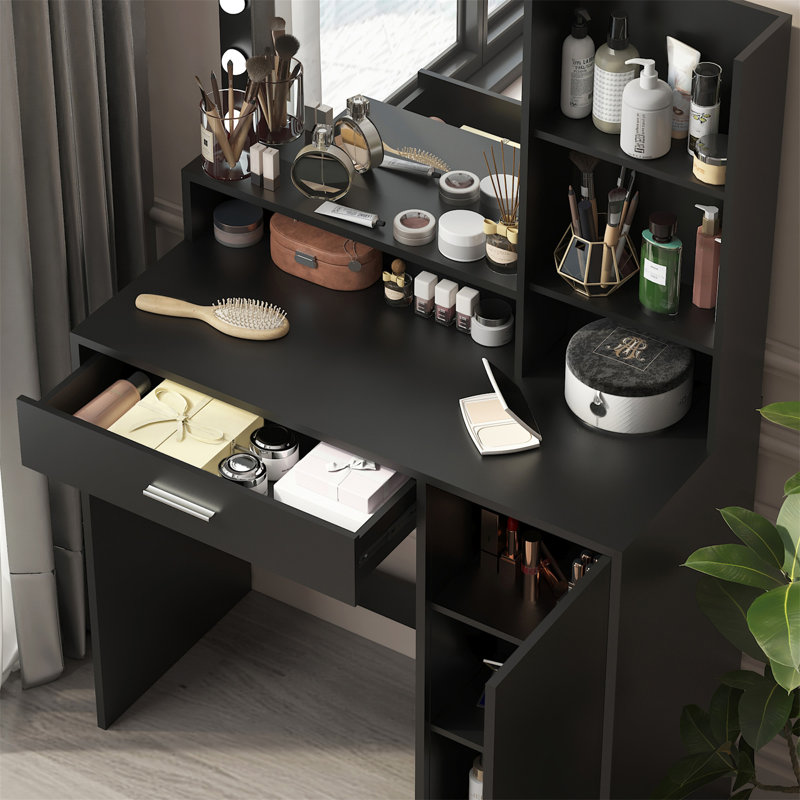 Bureau de coiffeuse avec miroir et lumière, Noir