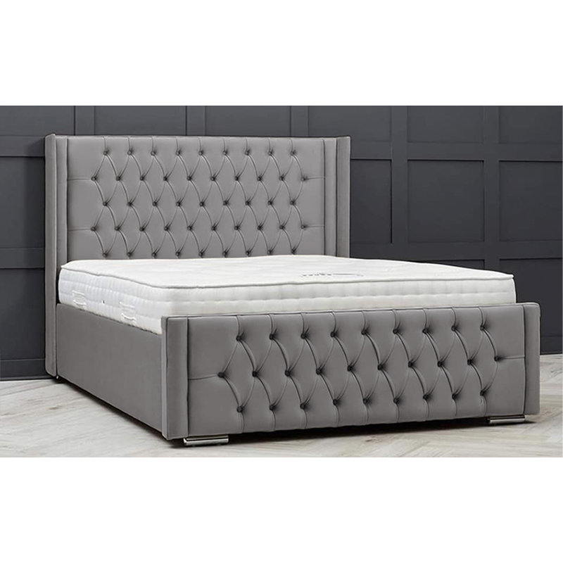 Lucio Velvet Upholstered Bed Frame - Curved Headboard, Sprung Slatted Base, Silver, Super King (6')
