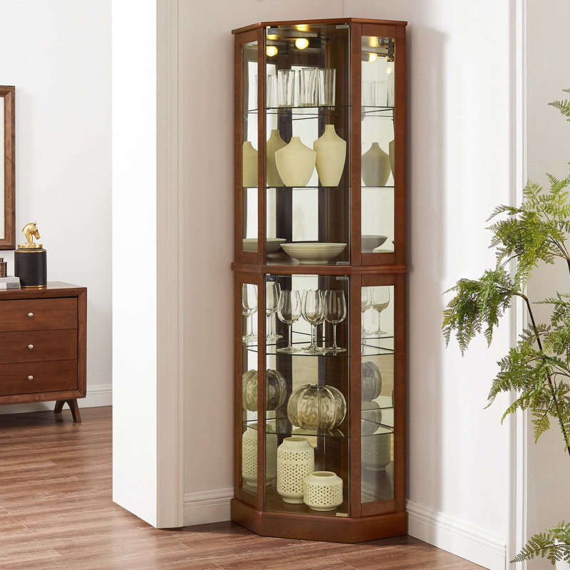 6 Shelf Corner Curio Display Cabinet With Lights, Walnut
