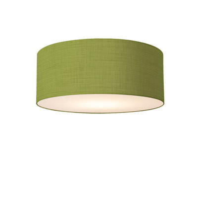 Stretch Flush Mount, 22" White Linen Drum Shade, Satin Nickel, Dimmable