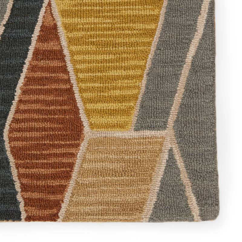Tapis gris / doré en laine touffeté à la main à motif géométrique Beaman, Rectangle de 10 pi x 14 pi