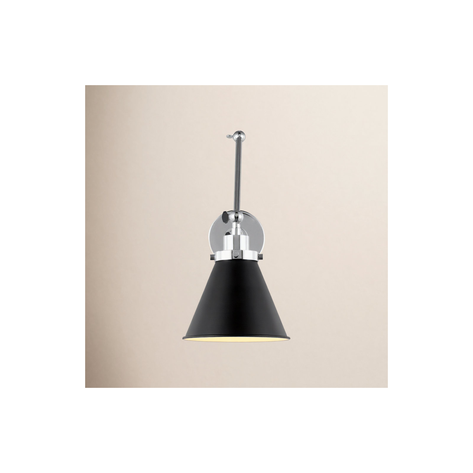 Single Light Steel Dimmable Swing Arm Sconce, Silver, Black