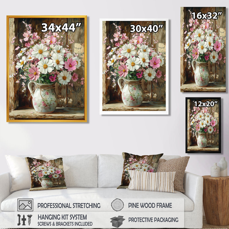 Bennett - Floral Canvas Wall Art, H 32 po x l 16 po, Argent argent, Reproduction encadrée sans passe-partout