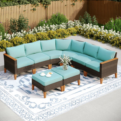 Salem Wicker Outdoor Patio Conversation Furniture Sectional Set with Fire Pit Table