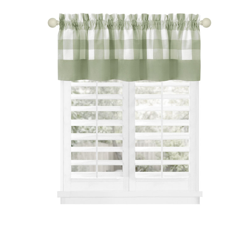 Anthe Gingham Tailored Kitchen Curtain, 14" H x 58" W, Apple Green