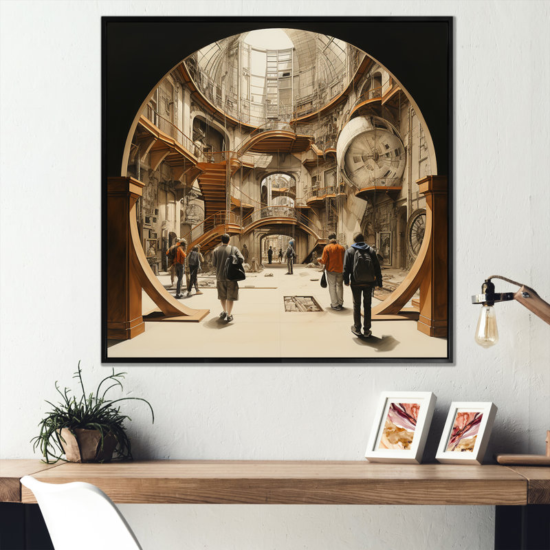 " Museums Analytic Drawing I ", 36" H x 36" W x 1.5" D, Black Floater Framed