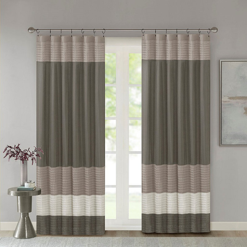 Panneau de rideau Polyoni Pintuck (seulement 1 panneau PC), L 50,03 po x L 84,03 po, Brun foncé / Beige