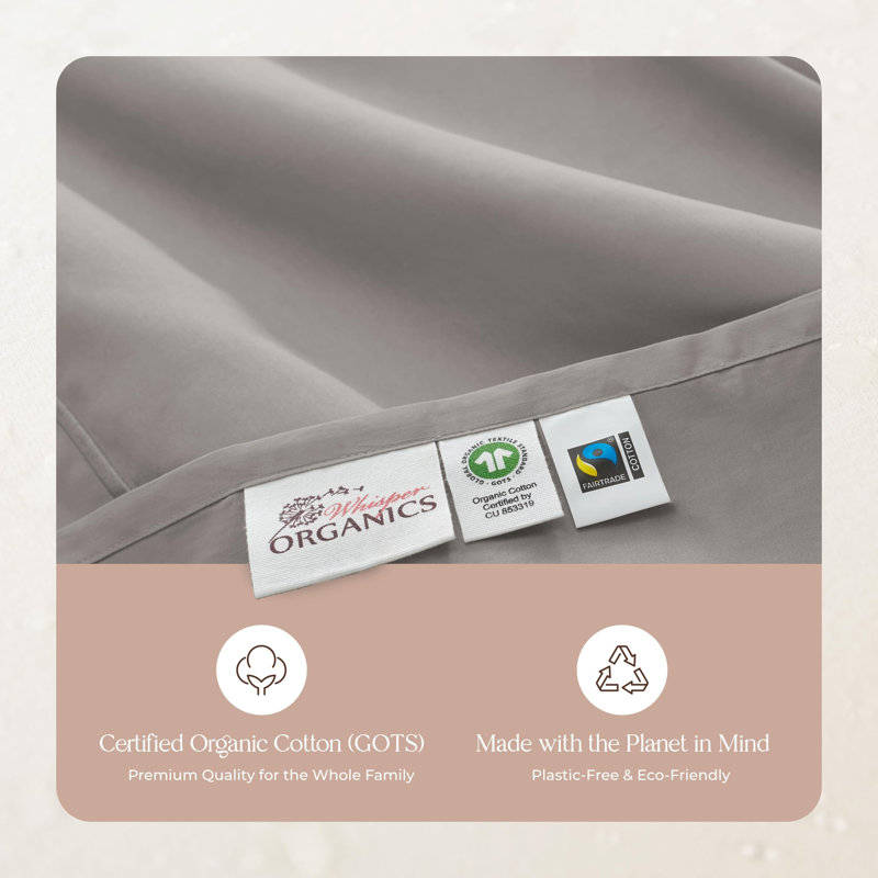 Ensemble de draps 100% coton Whisper Organic, Ensemble de draps très grand californien avec 2 t, Gris foncé