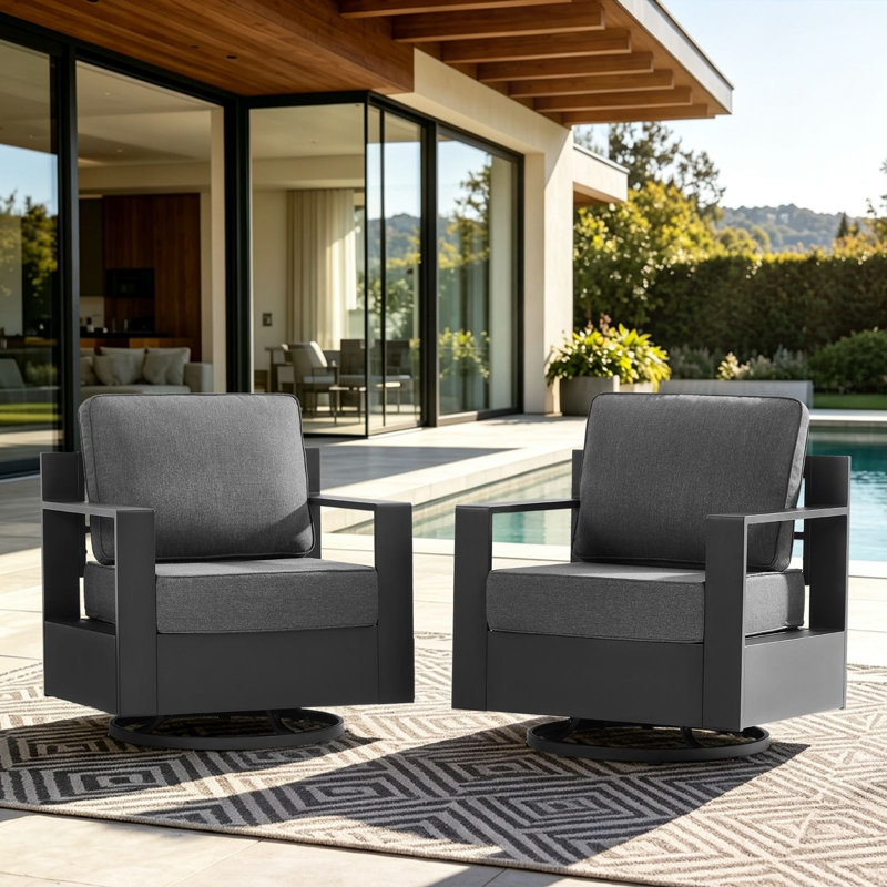 Ensemble de chaises pivotantes en aluminium pour l'extérieur avec coussins de 6 po (ensemble de 2), Gris