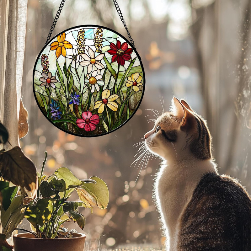 Fenêtre colorée avec fleurs et fleurs