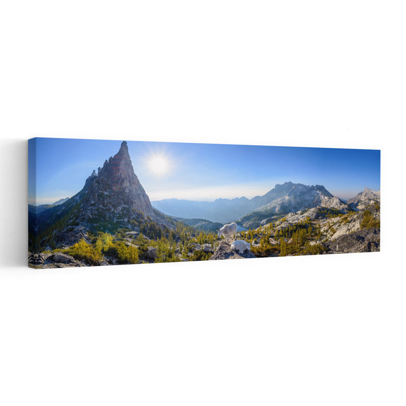Majestic Mountain Goats by Yumian Deng - Wrapped Canvas Panoramic Print, 91.44 cm H x 30.48 cm W