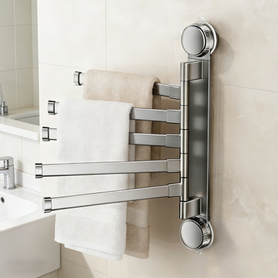 Porte-serviettes pivotant à 5 bras et à ventouses, optimisant l'espace, pour salle de bain/cuisine/balcon