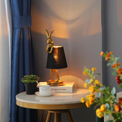 Lampe de table Bunny, lampe de bureau à DEL rétro avec abat-jour en lin, base en résine en forme de lapin, 3 options de température de couleur, éclairage décoratif pour la chambre à coucher, bureau, salle d'étude, décoration intérieure
