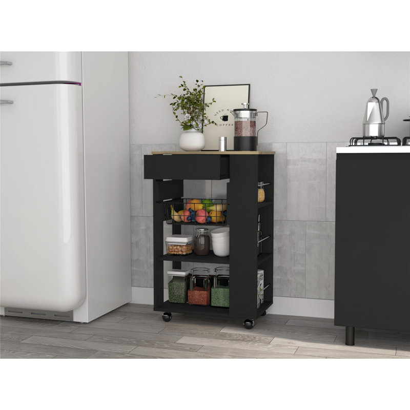Chariot de cuisine mobile polyvalent avec beaucoup de rangement pour une cuisson efficace, Noir