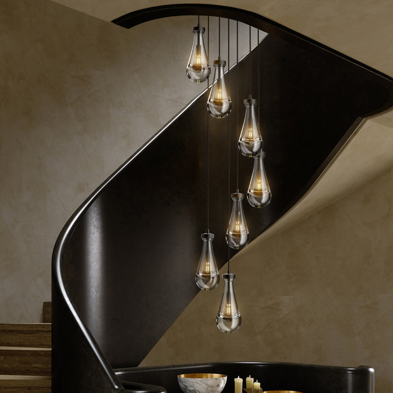 Biak 7-Light Spiral Raindrop Chandelier for Entryway, Foyer, High Ceiling, Matte Black