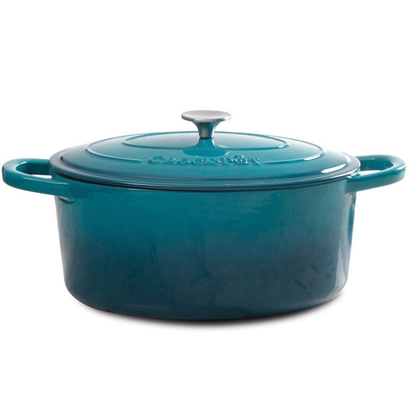 Crock-Pot 5Qt Round Enamel Cast Iron Dutch Oven Bundle With 7Qt Oval Dutch Oven