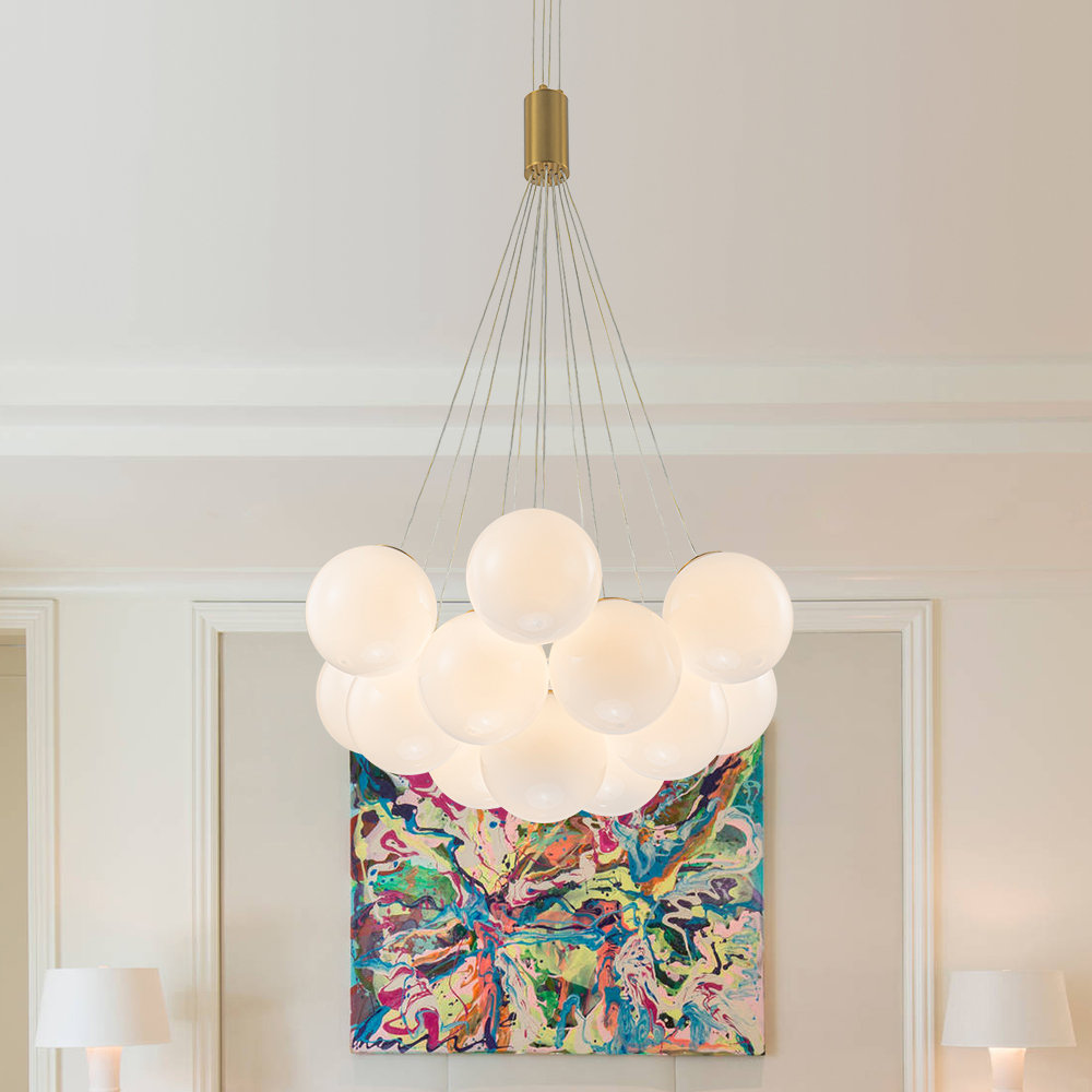 Everly Quinn Quinshay 13-Light Dimmable Opal Glass Bubble Chandelier | Wayfair