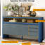 Buffet 60 po à 3 portes en placage de frêne massif avec tiroirs, semi-polyvalent, polyvalent, pieds de support centraux, idéal pour le vestibule, le salon, le rangement, le rangement en bois naturel de 60 po-1456843459