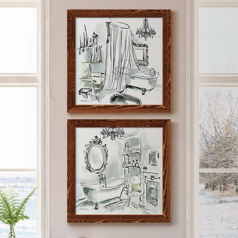 «Opulent Bath I», ensemble de 2 peintures sur toile encadrées, Encadré de bois de noyer, H 17 po x l 34 po x P 1,5 po