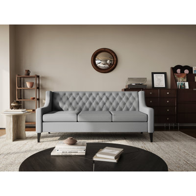 Canapé trois places de 200 cm (78,75 po), style moderne du milieu du siècle, avec dossier capitonné et coussins confortables
