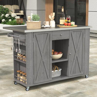 Kitchen Island with Stainless Steel Top + Bottle Opener by Gracie Oaks