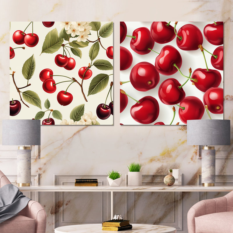 Simple motif de fleurs de cerisier I - ensemble de 2 décorations murales cerise, Toile tendue, H 16 po x l 33 po x P 1 po