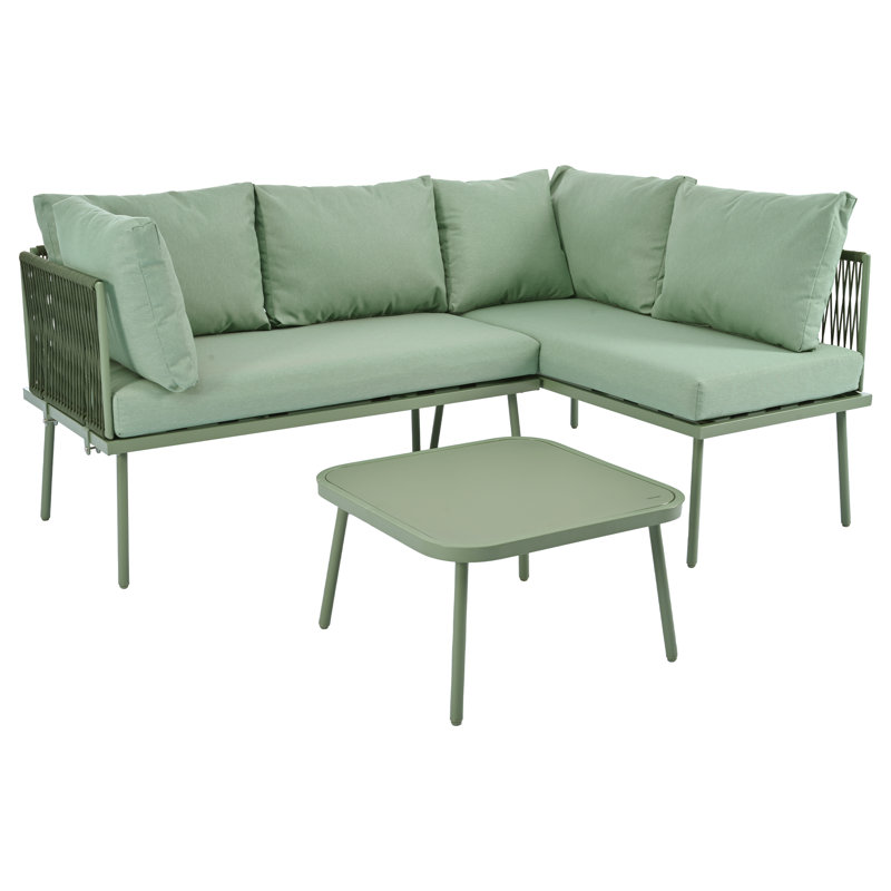 L Shape Garden Furniture Set With Cushions, Green
