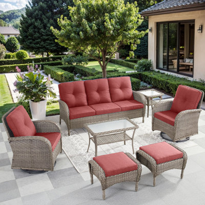 Valierius 7-Piece Outdoor Wicker Patio Furniture With 3 Seat Sofa & Swivel Chair, Coversation Set With Water Resistant Cushions