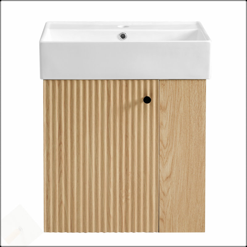 Meuble-lavabo flottant moderne avec lavabo en céramique, rangement à droite pour les petites salles de bain, conception peu encombrante
