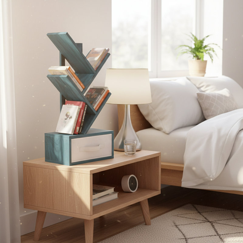 Organisateur de rangement pour bureau debout à 4 niveaux avec tiroir, Marine
